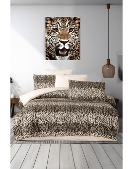 ETEHOMETEX Çift Kişilik Ranforce Pamuklu Lastikli Çarşaflı Nevresim Takımı LEOPAR 8696474232062